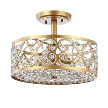 Leila 13.25" Iron/Crystal Modern Glam LED Flush Mount - JONATHAN Y